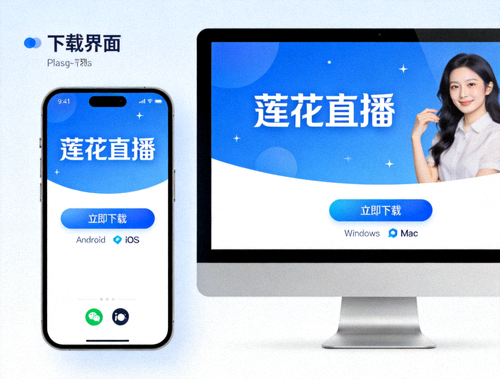 莲花直播APP多端下载界面展示图包含手机和电脑端预览